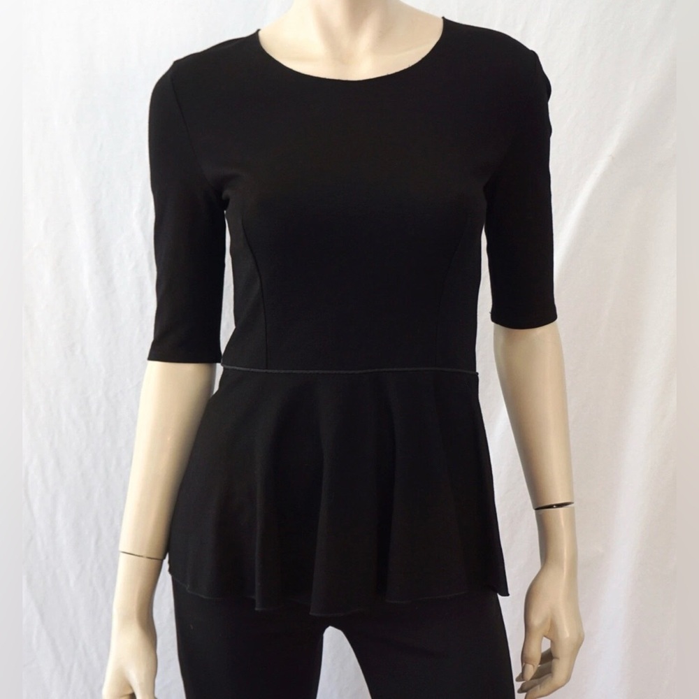 STELLA MCCARTNEY Black Peplum Elbow Sleeve Knit Blouse Top IT40 US 4